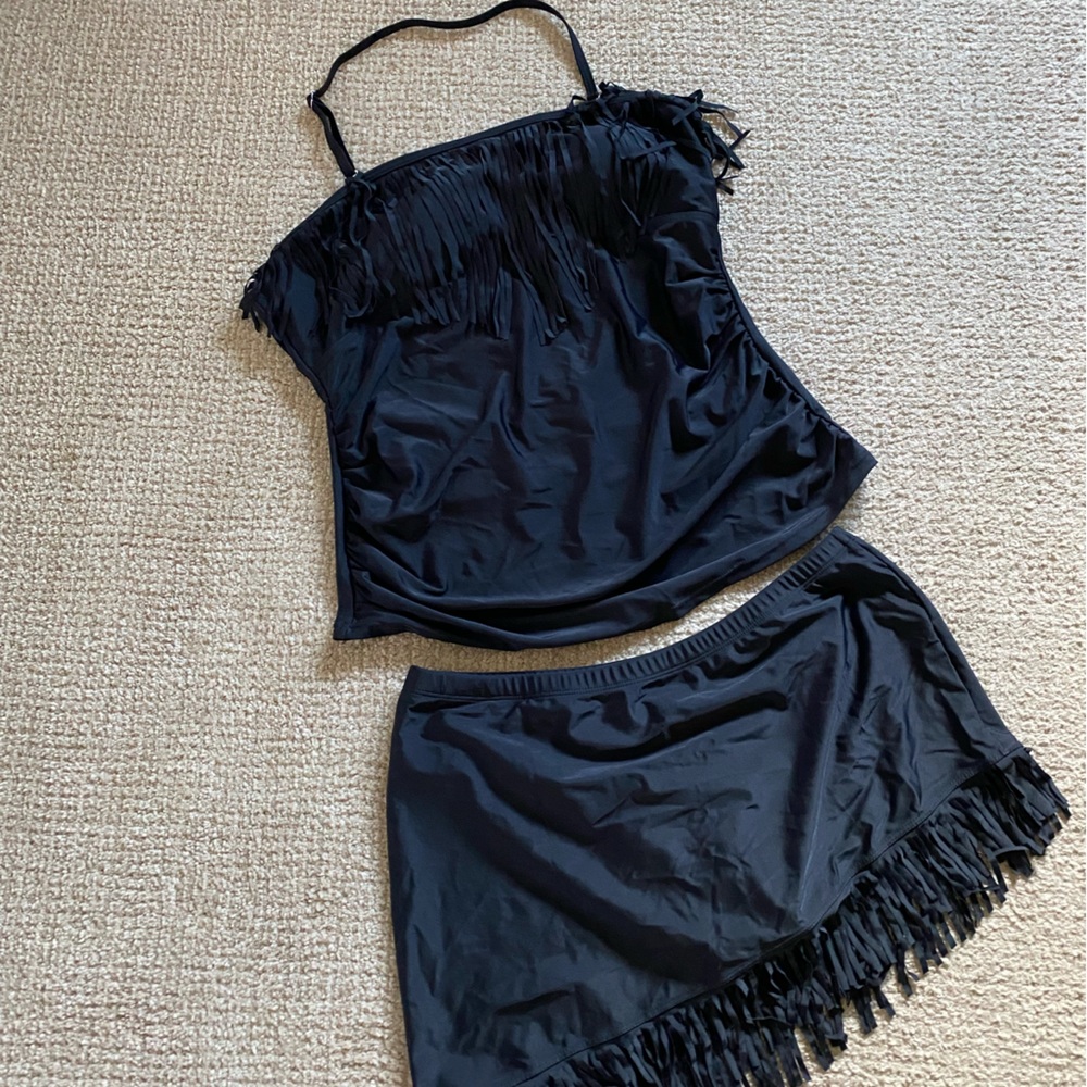 Black Bathing Suit - 2 Piece with Fringe